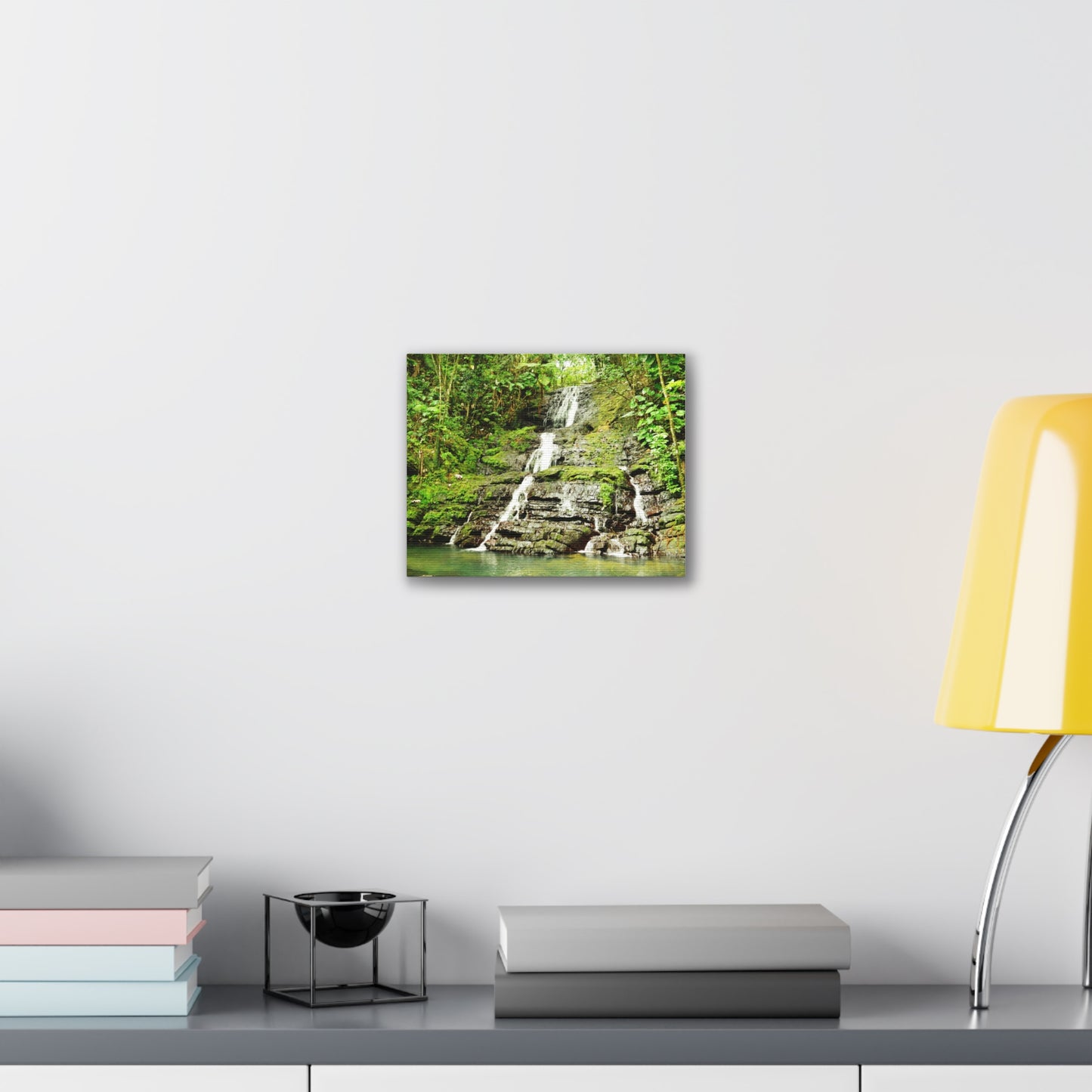 Tropical Waterfall Canvas Wall Art — Lush Jungle Landscape Print
