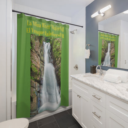 La Mina River Waterfall -  El Yunque Rainforest Shower Curtain — Tropical Rainforest Botanical Bath Decor