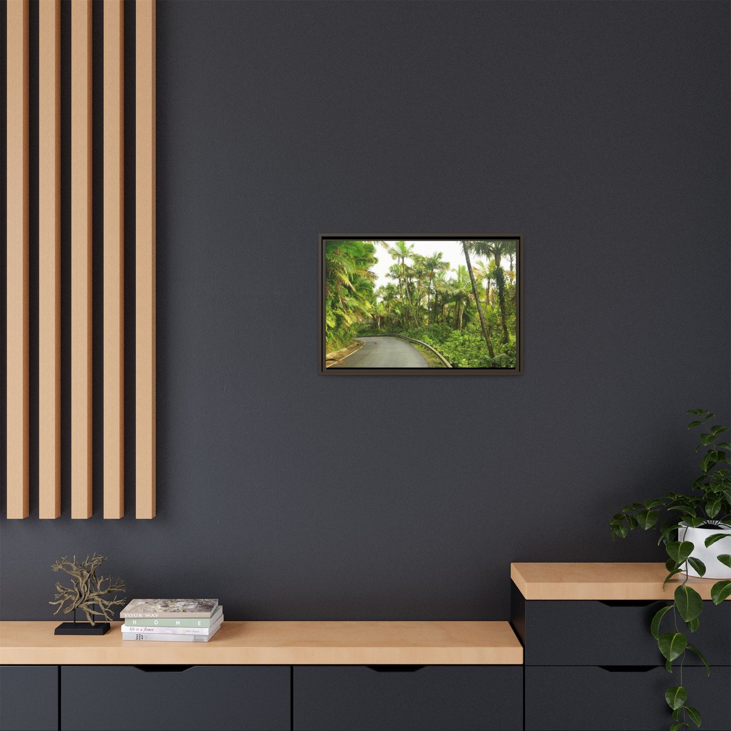 Tropical Vista Matte Canvas Framed Wall Art — Lush Mountain road the PR 191 High forest - El Yunque rainforest PR