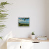 Tropical Vista Matte Canvas Framed Wall Art — Lush Mountain to Ocean Landscape - View from the Three Peaks of the Atlantic Ocean - El Yunque rainforest PR