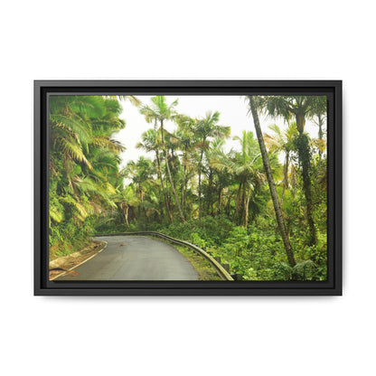 Tropical Vista Matte Canvas Framed Wall Art — Lush Mountain road the PR 191 High forest - El Yunque rainforest PR