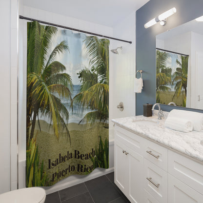 ISABELA BEACH - PUERTO RICO - Tropical Palm Beach Shower Curtain — Coastal Bathroom Decor - Nikon image