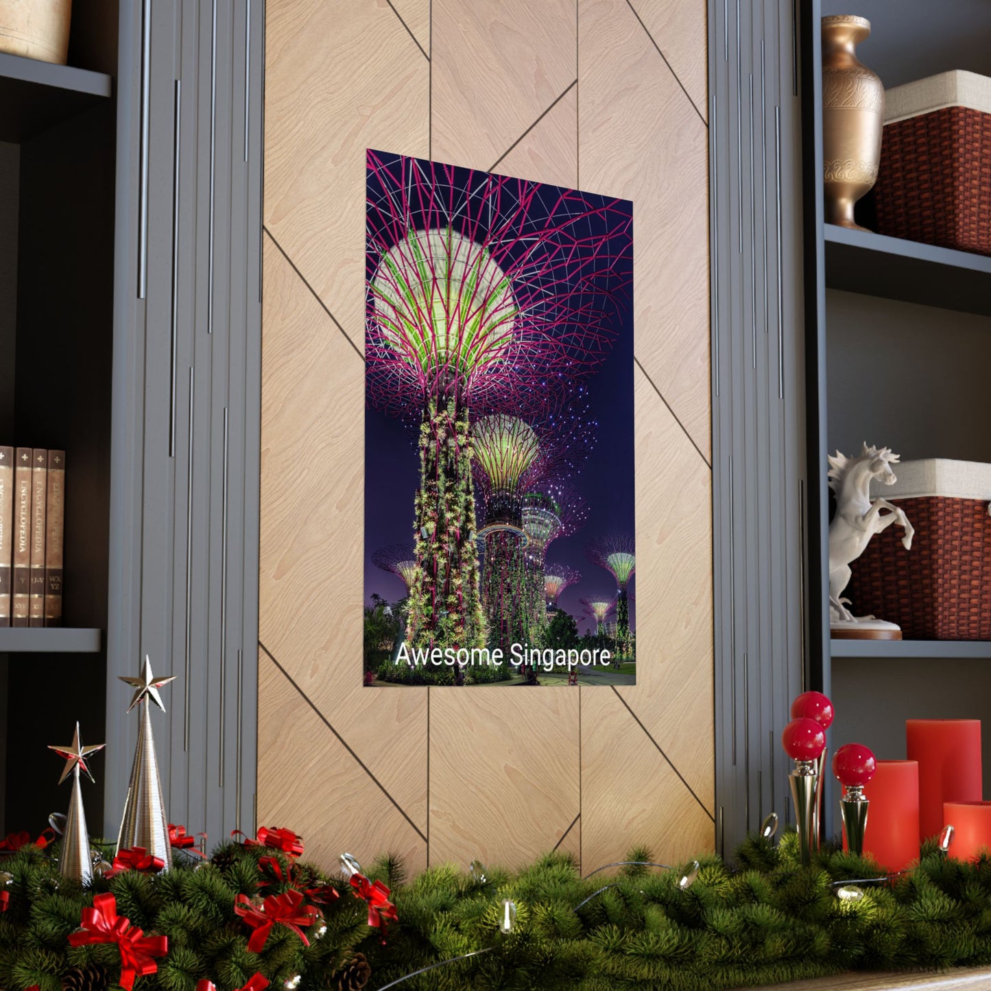Premium Matte Vertical Posters US MADE - Super Trees Night Scene at Singapore Gardens by the Bay.