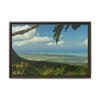 Tropical Vista Matte Canvas Framed Wall Art — Lush Mountain to Ocean Landscape - View from the Three Peaks of the Atlantic Ocean - El Yunque rainforest PR