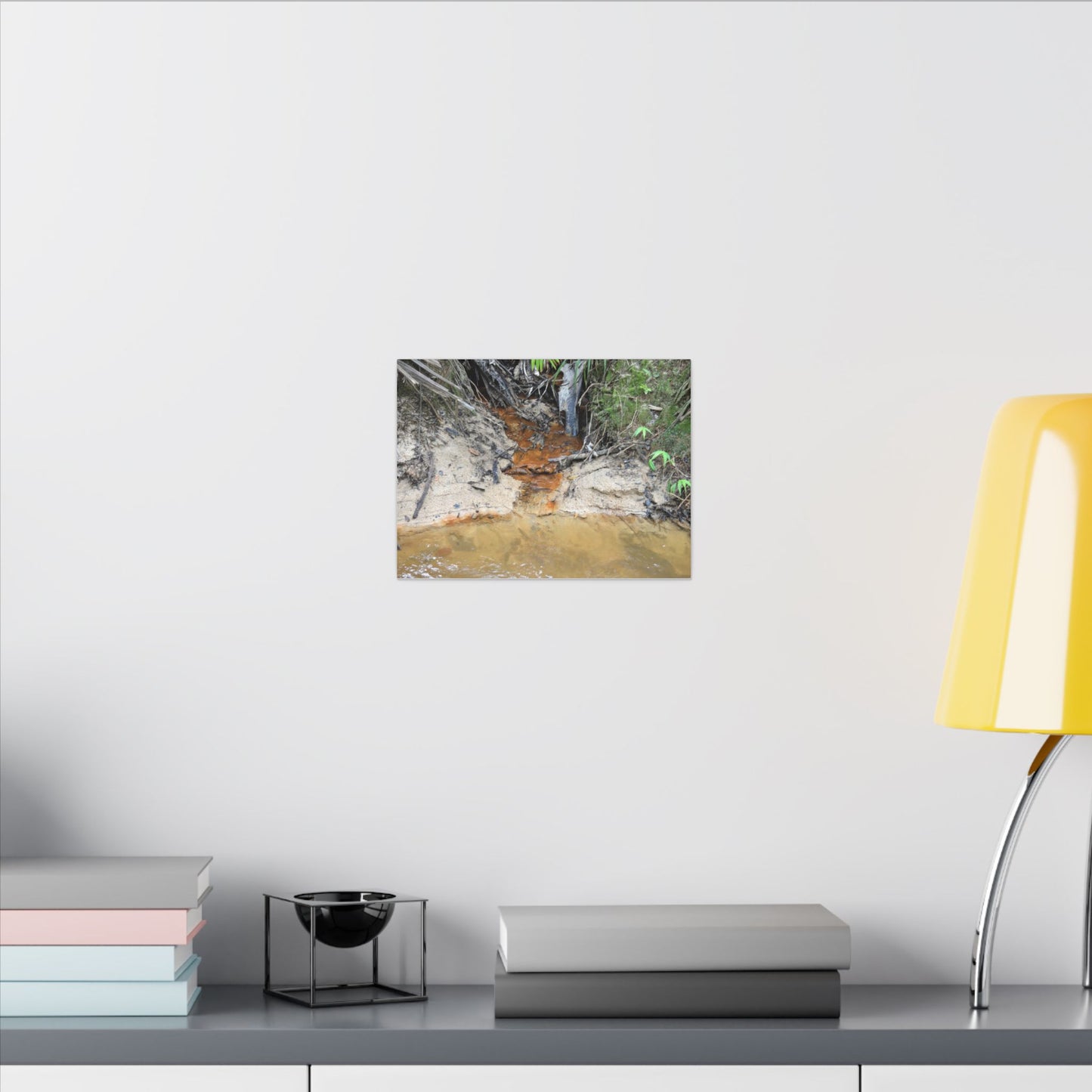Rust-Tinged Creek Canvas Print — Natural Stream Landscape Wall Art - Tributary with decomposing matter orange color -  Deep forest explorations