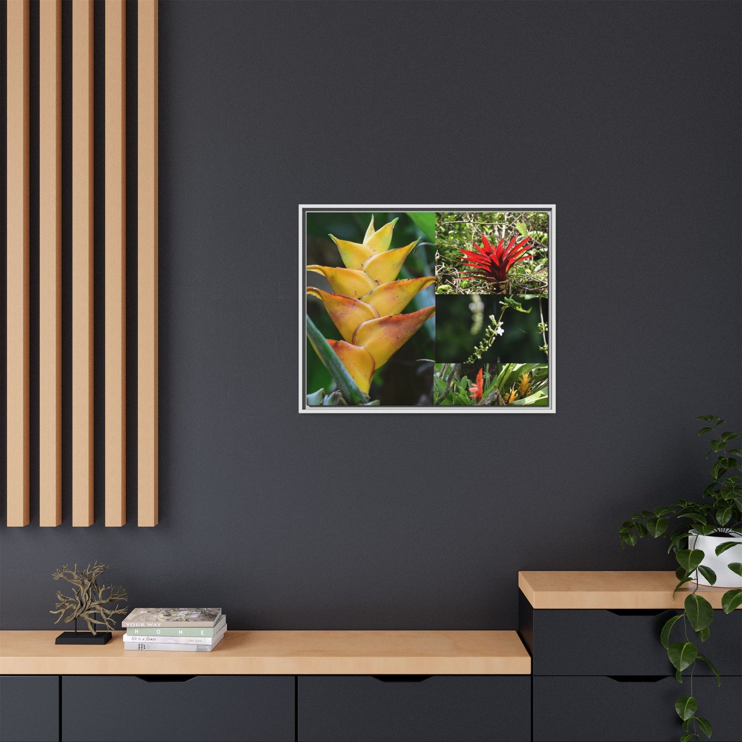 Tropical Vista Matte Canvas Framed Wall Art - Forest explorations - Deep in El Yunque rainforest PR - Mosaic#1 of the Flowers of El Yunque rainforest