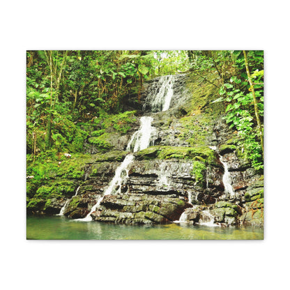 Tropical Waterfall Canvas Wall Art — Lush Jungle Landscape Print