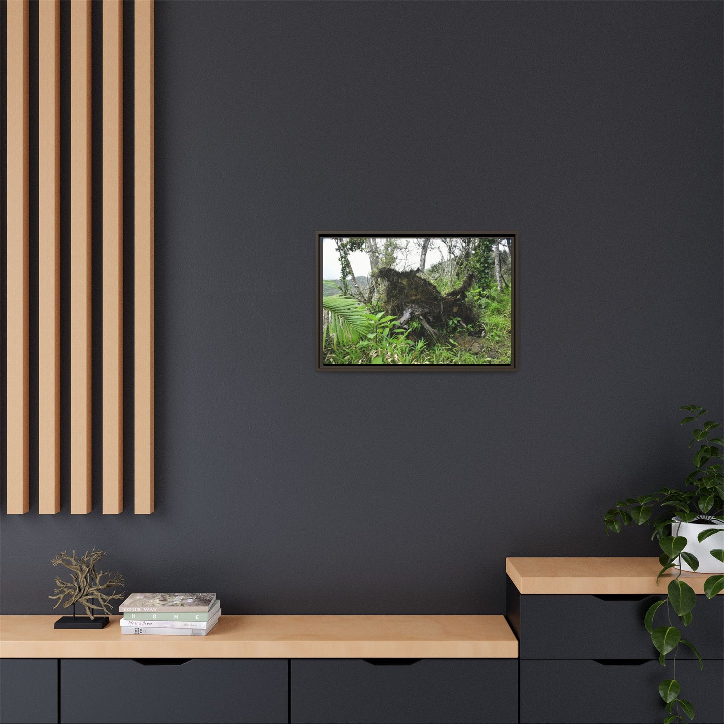 Framed Matte Canvas Wall Art — Tropical Rainforest Roots Photography - Not a nice image - but its an uprooted tree from 2017 Hurricane Maria > 200 MPH winds- that can survive hurricanes