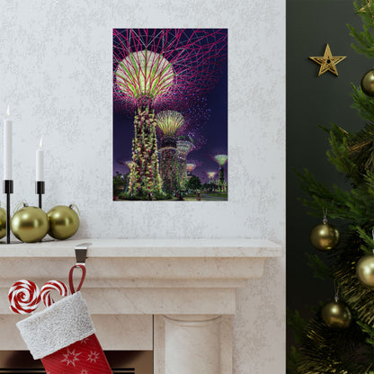 Premium Matte Vertical Posters US MADE - Super Trees Night Scene at Singapore Gardens by the Bay.