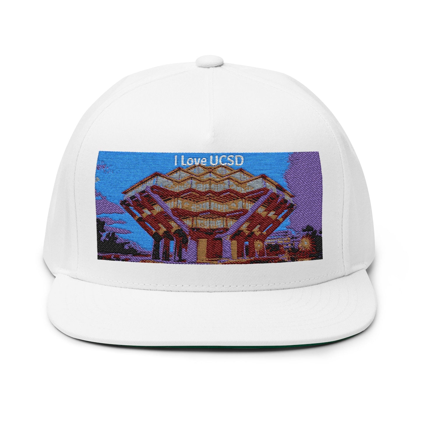 UCSD Flat Bill Cap — 'I Love UCSD' Geisel Library Embroidered Trucker Hat