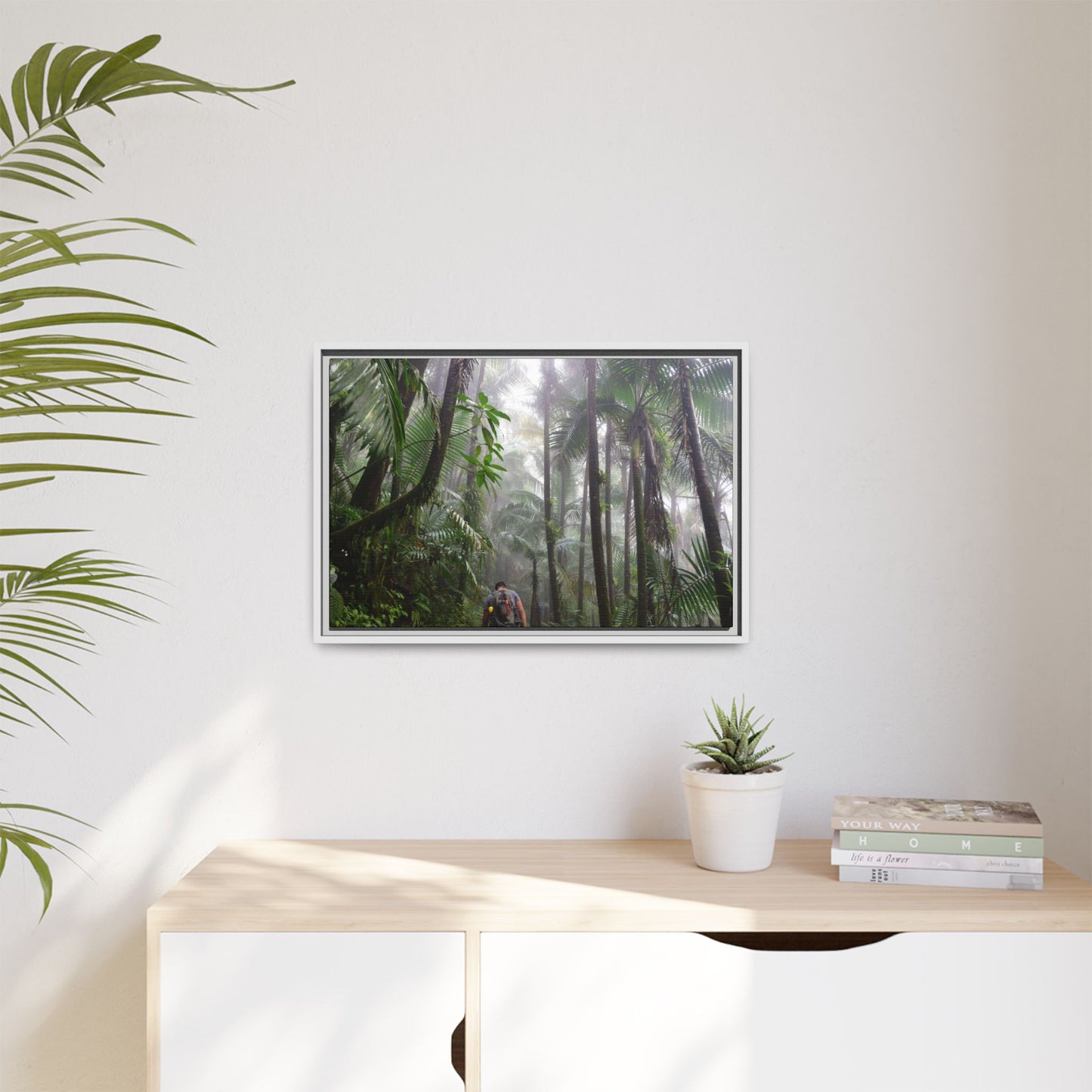 Tropical Vista Matte Canvas Framed Wall Art - Forest explorations - My son Jose is tired on El Yunque High-Forest (in the clouds) trail -  El Yunque rainforest PR