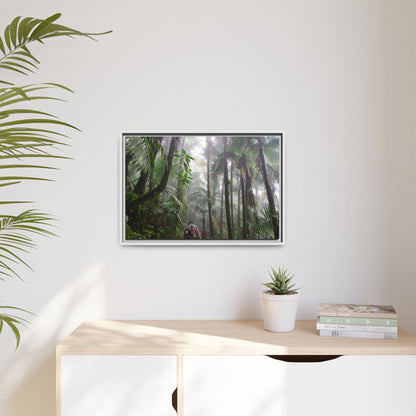 Tropical Vista Matte Canvas Framed Wall Art - Forest explorations - My son Jose is tired on El Yunque High-Forest (in the clouds) trail -  El Yunque rainforest PR