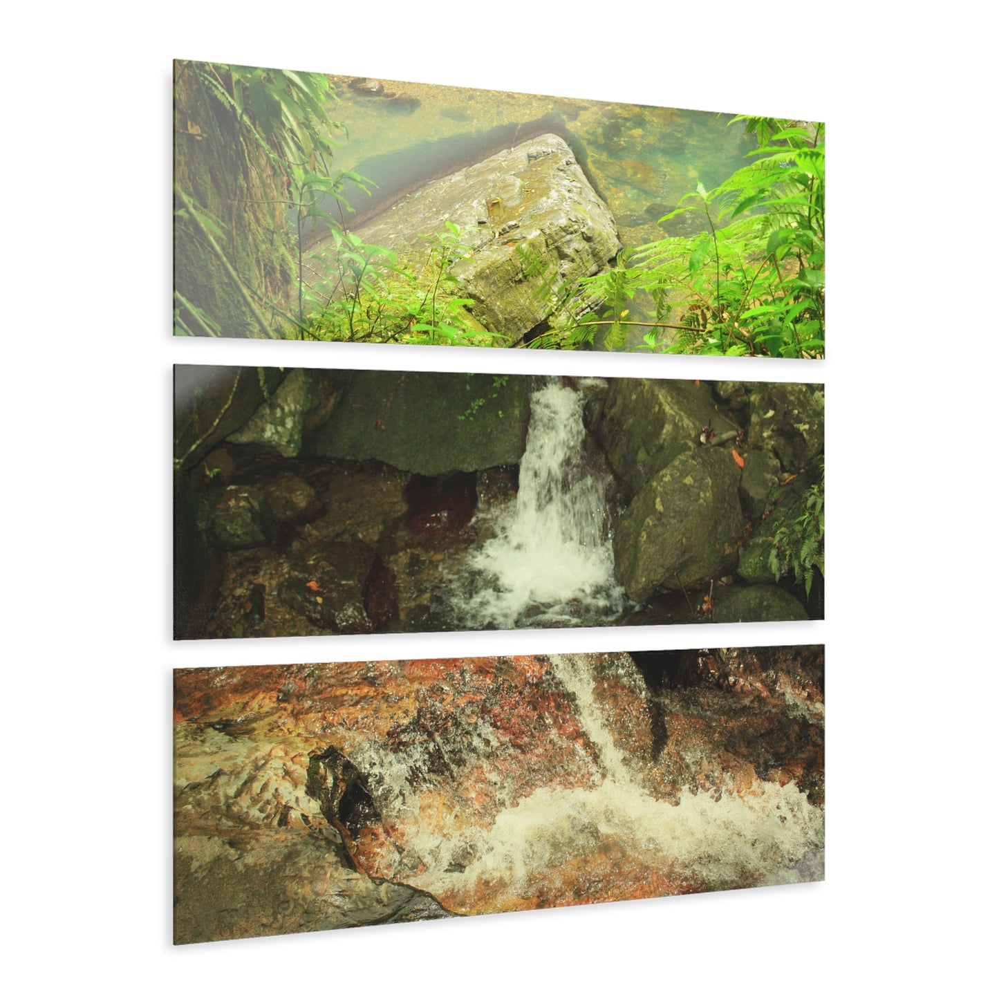 El Yunque La Mina River and water evrywhere - Nikon D850 - Triptych Acrylic Print – Forest Creek Landscape Wall Art