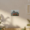 Misty Mountain with Red Flowers Canvas Wall Art — Botanical Landscape Print - Nikon Telephoto from Yokahu Tower - LUCKY day after storm