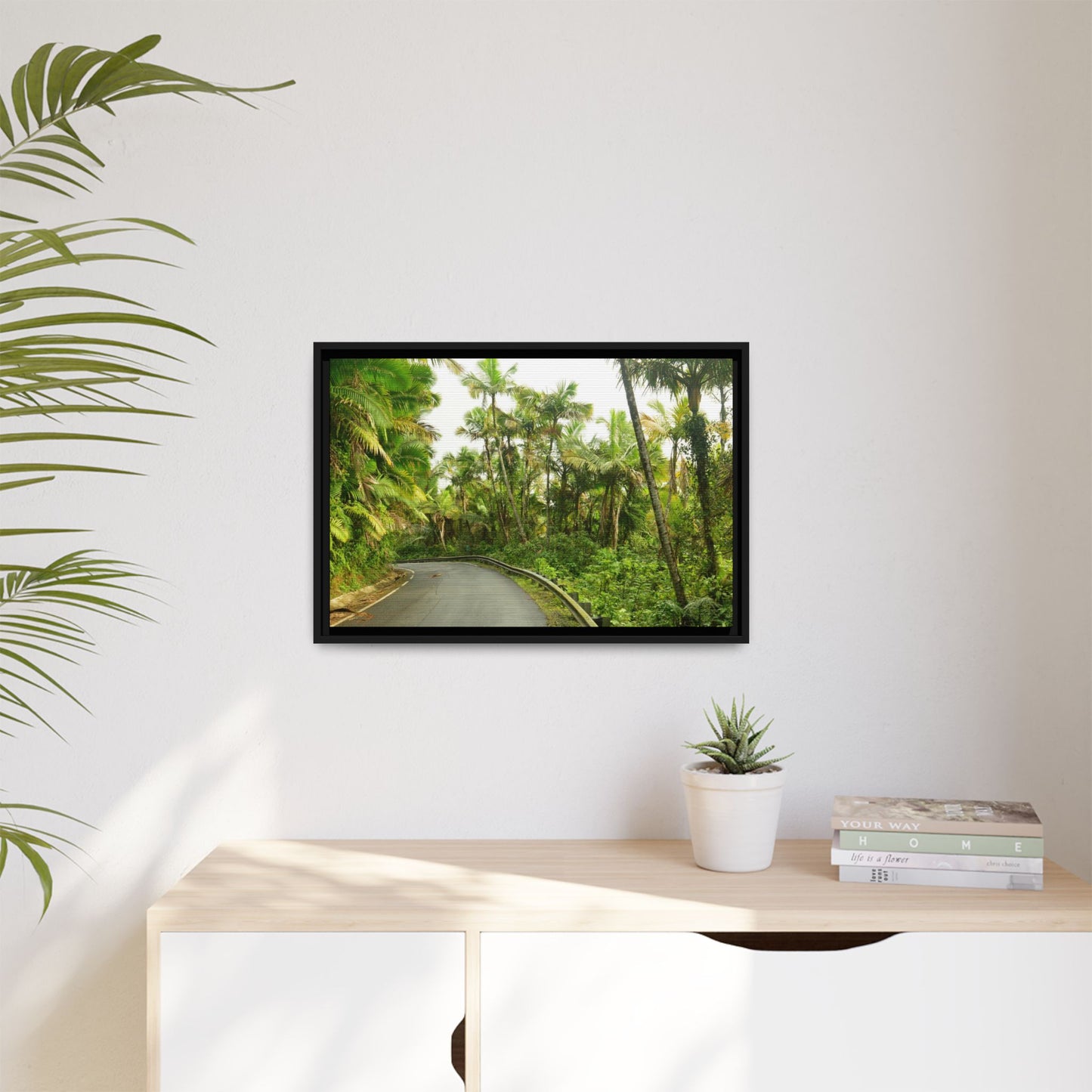 Tropical Vista Matte Canvas Framed Wall Art — Lush Mountain road the PR 191 High forest - El Yunque rainforest PR