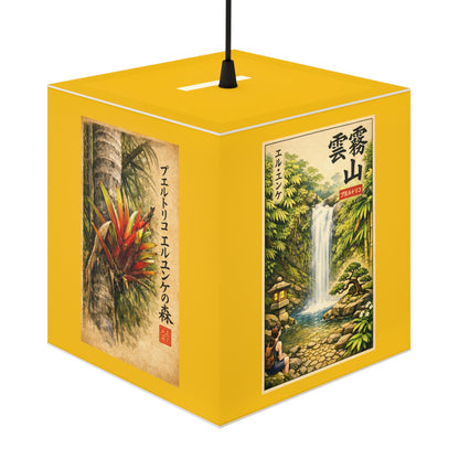 Japanese Vintage Landscape Cube Lamp — Waterfall & Botanical Pendant Light - El Yunque Rainforest art prints - Nikon images