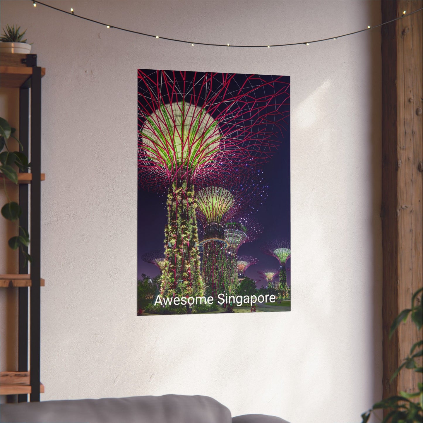 Premium Matte Vertical Posters US MADE - Super Trees Night Scene at Singapore Gardens by the Bay.
