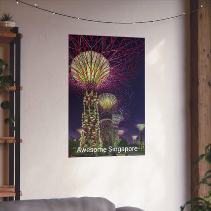 Premium Matte Vertical Posters US MADE - Super Trees Night Scene at Singapore Gardens by the Bay.