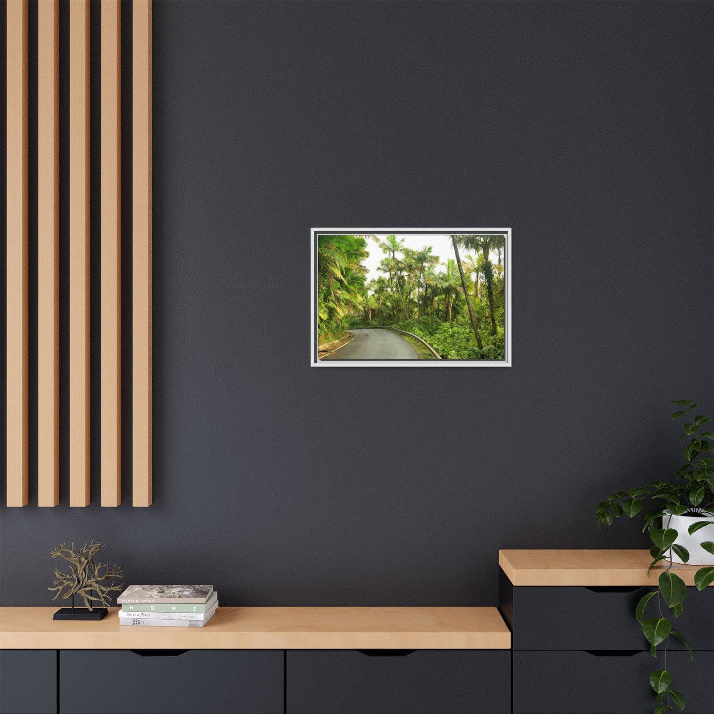 Tropical Vista Matte Canvas Framed Wall Art — Lush Mountain road the PR 191 High forest - El Yunque rainforest PR