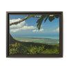 Tropical Vista Matte Canvas Framed Wall Art — Lush Mountain to Ocean Landscape - View from the Three Peaks of the Atlantic Ocean - El Yunque rainforest PR