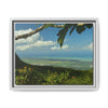 Tropical Vista Matte Canvas Framed Wall Art — Lush Mountain to Ocean Landscape - View from the Three Peaks of the Atlantic Ocean - El Yunque rainforest PR