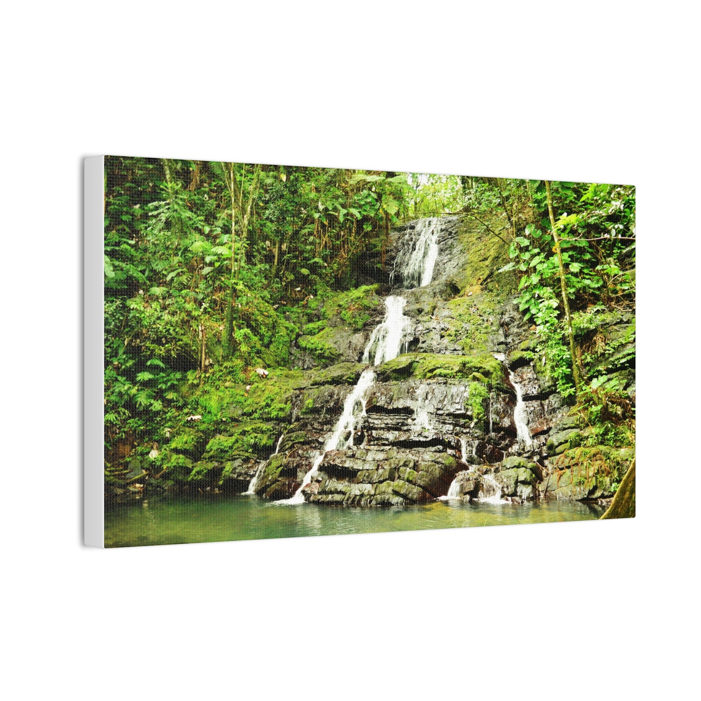 Tropical Waterfall Canvas Wall Art — Lush Jungle Landscape Print