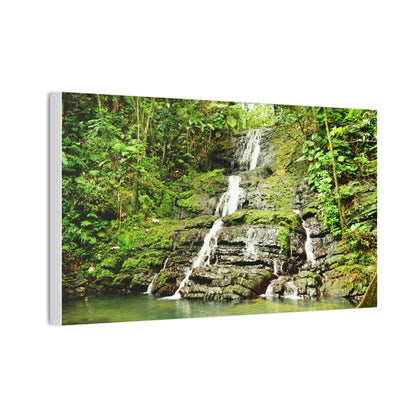Tropical Waterfall Canvas Wall Art — Lush Jungle Landscape Print