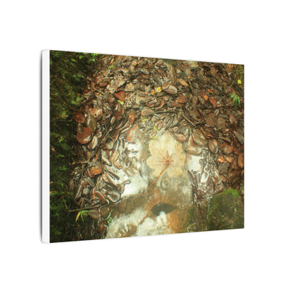 Autumn Leaf Reflection Matte Canvas Wall Art — Nature Forest Stream Print - Yagrumo leaf in middle of many decomposing leafs - Amazing symmetry - Tradewinds trail