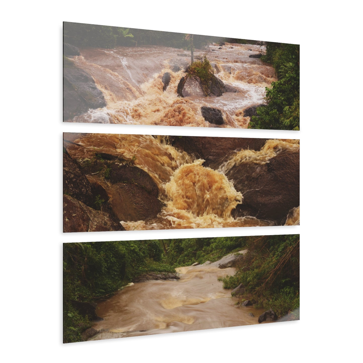 Forest Explorations - El Yunque Rio Sabana Flash Flood - Nikon D850 - Triptych Acrylic Print – Forest Creek Landscape Wall Art