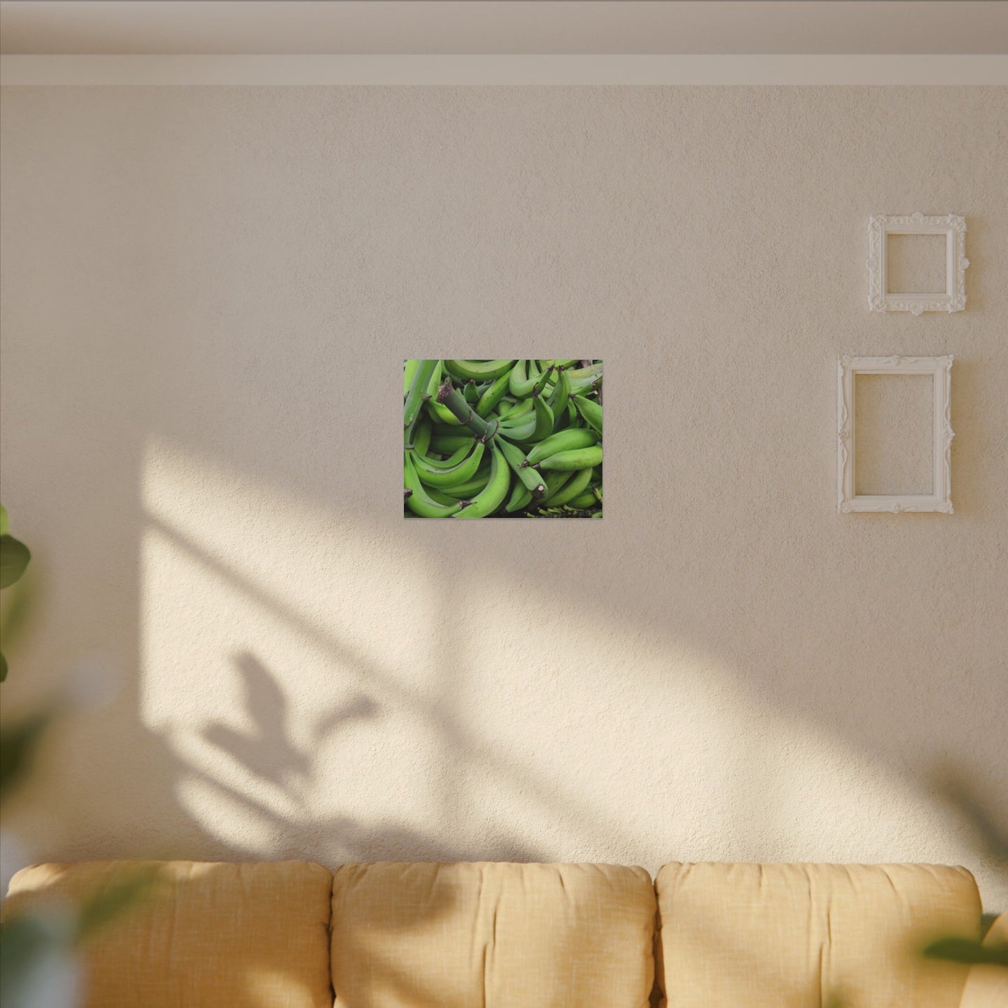 Green Banana Bunch Matte Canvas Wall Art — Tropical Kitchen Decor - Platanos in Puerto Rico - ready for cooking - for tostones etc.