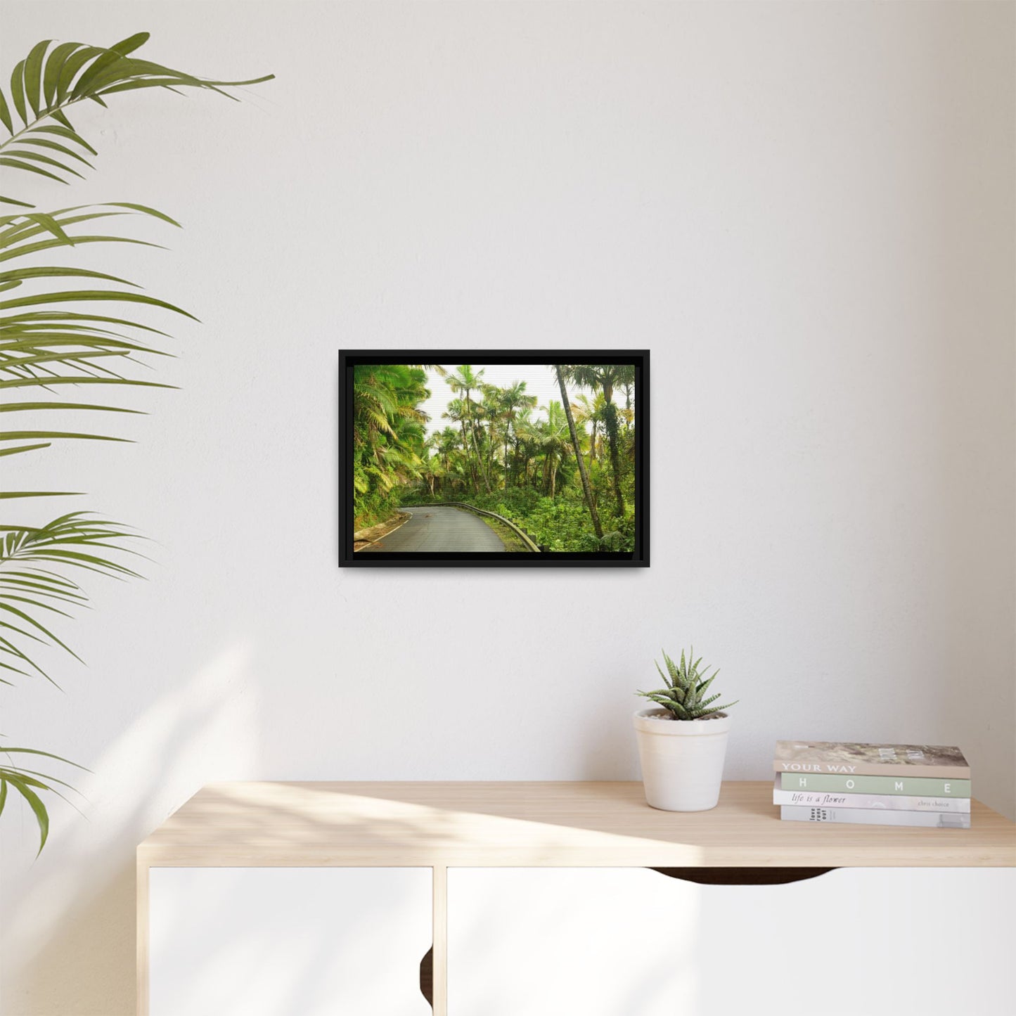Tropical Vista Matte Canvas Framed Wall Art — Lush Mountain road the PR 191 High forest - El Yunque rainforest PR