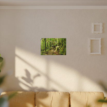 Forest Trail Matte Canvas Print – Lush Green Nature Wall Art - Hiker enjoys the BEAUTY - Mt Britton Trail - El Yunque Rainforest - Puerto Rico