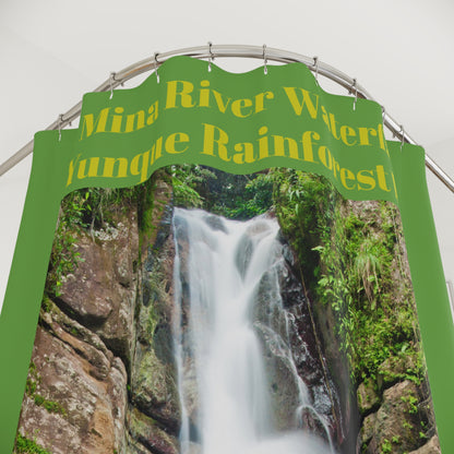 La Mina River Waterfall -  El Yunque Rainforest Shower Curtain — Tropical Rainforest Botanical Bath Decor