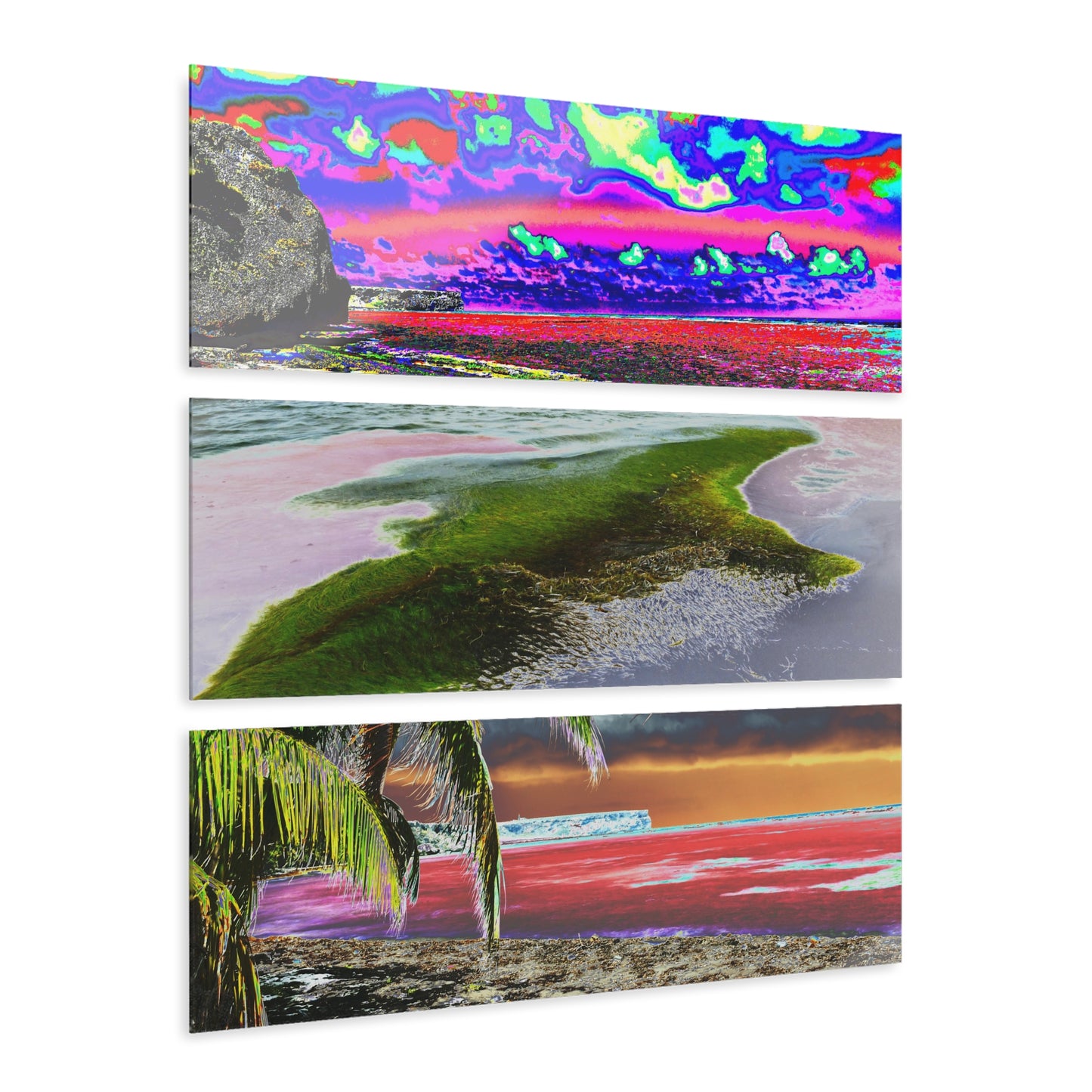 Remote Mona Island Art - Beaches of Playa Pajaros - Color Enhanced Caves - Nikon D850 - Triptych Acrylic Print – Marvel Islands of Puerto Rico