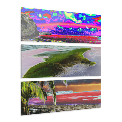 Remote Mona Island Art - Beaches of Playa Pajaros - Color Enhanced Caves - Nikon D850 - Triptych Acrylic Print – Marvel Islands of Puerto Rico