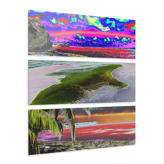 Remote Mona Island Art - Beaches of Playa Pajaros - Color Enhanced Caves - Nikon D850 - Triptych Acrylic Print – Marvel Islands of Puerto Rico