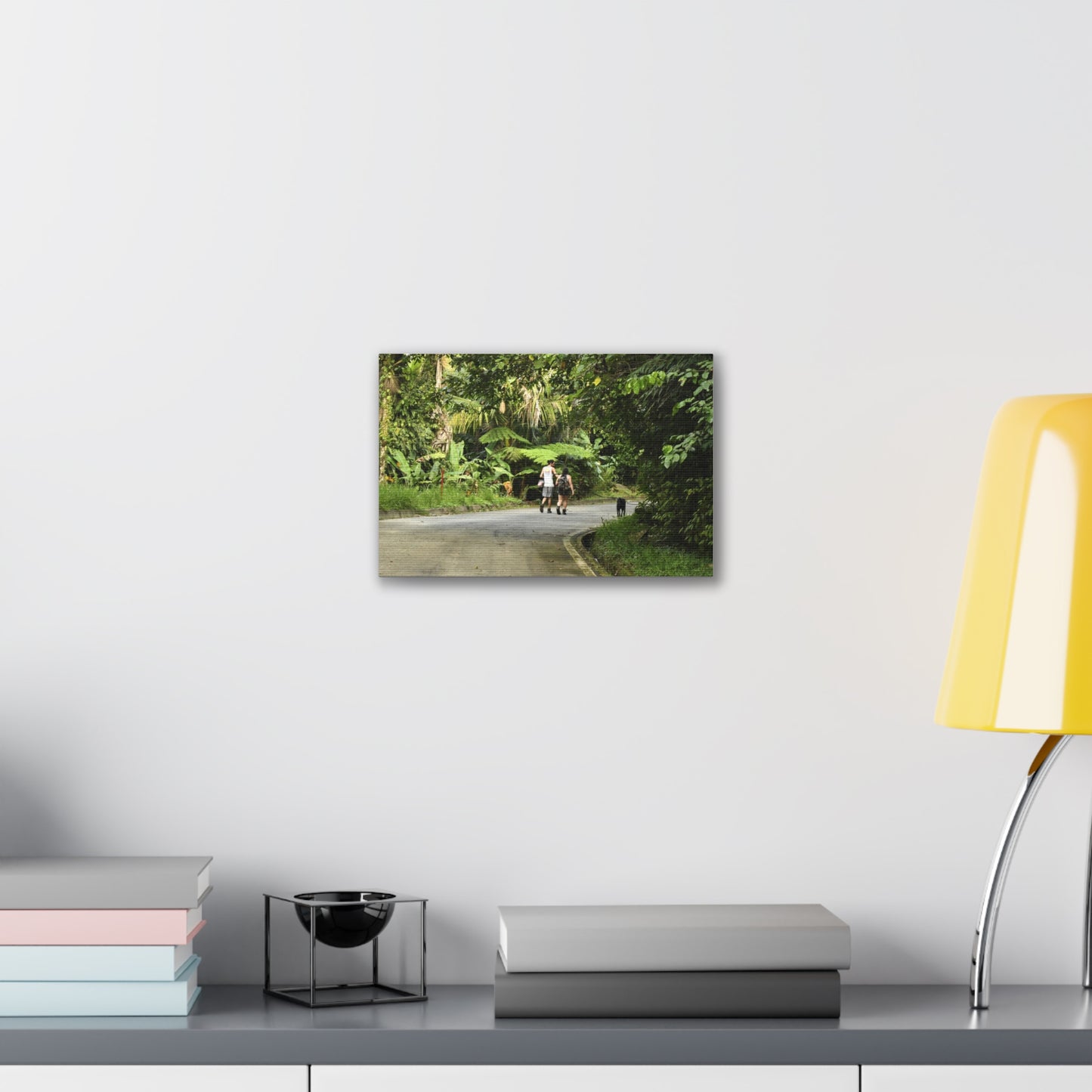 Tropical Road Walk Canvas — Couple with cat and dog in El Yunque - Scenic Nature Wall Art