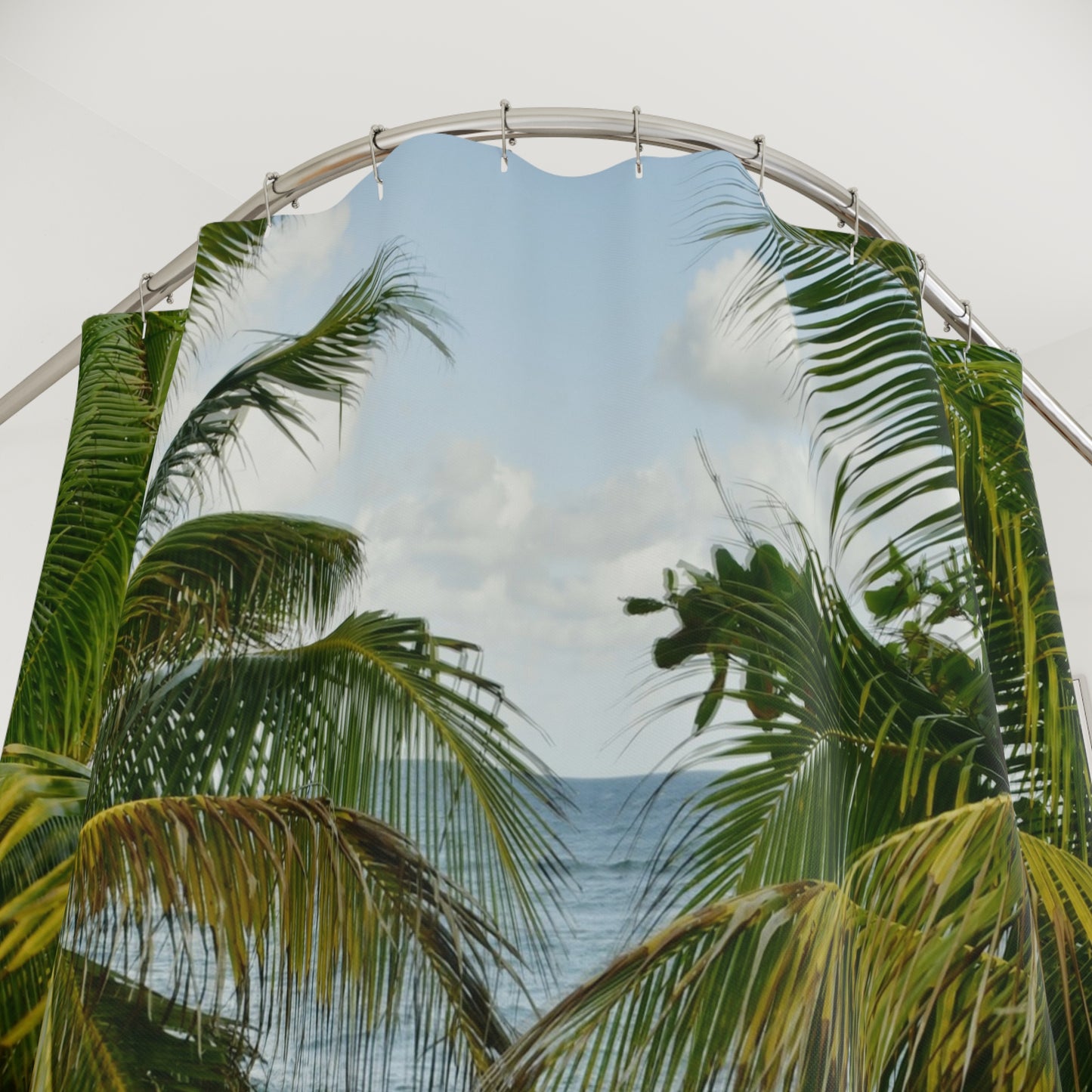 ISABELA BEACH - PUERTO RICO - Tropical Palm Beach Shower Curtain — Coastal Bathroom Decor - Nikon image