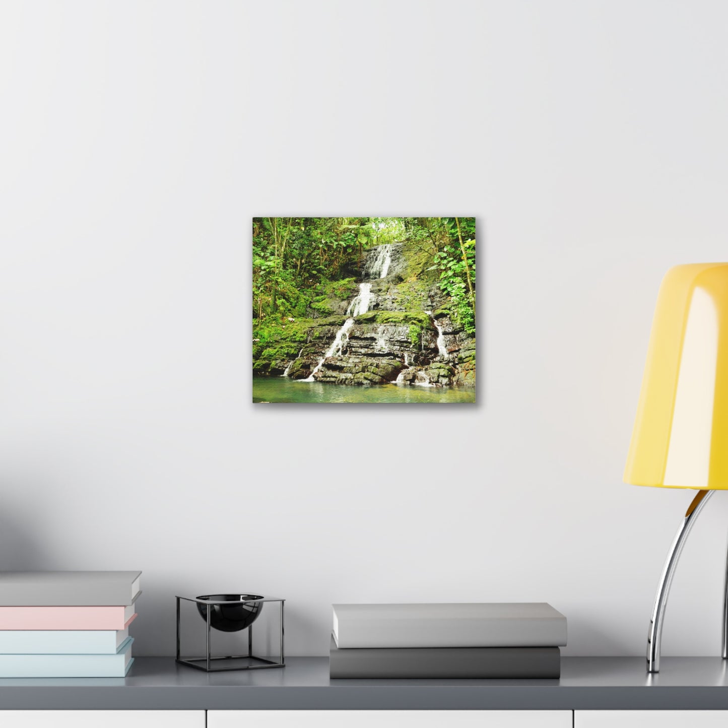 Tropical Waterfall Canvas Wall Art — Lush Jungle Landscape Print