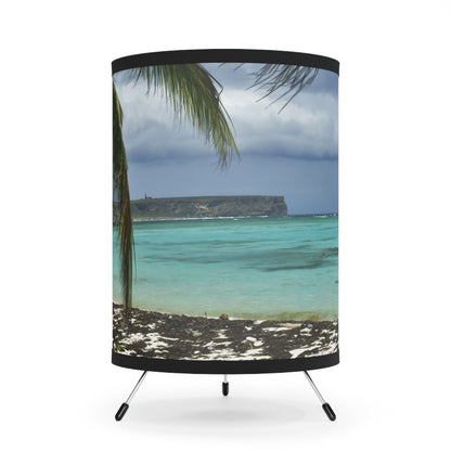 Mona Island Remote Pajaros Beach PR - Tropical Beach Tripod Lamp — Printed Palm Tree Shade, Coastal Home Décor - Nikon