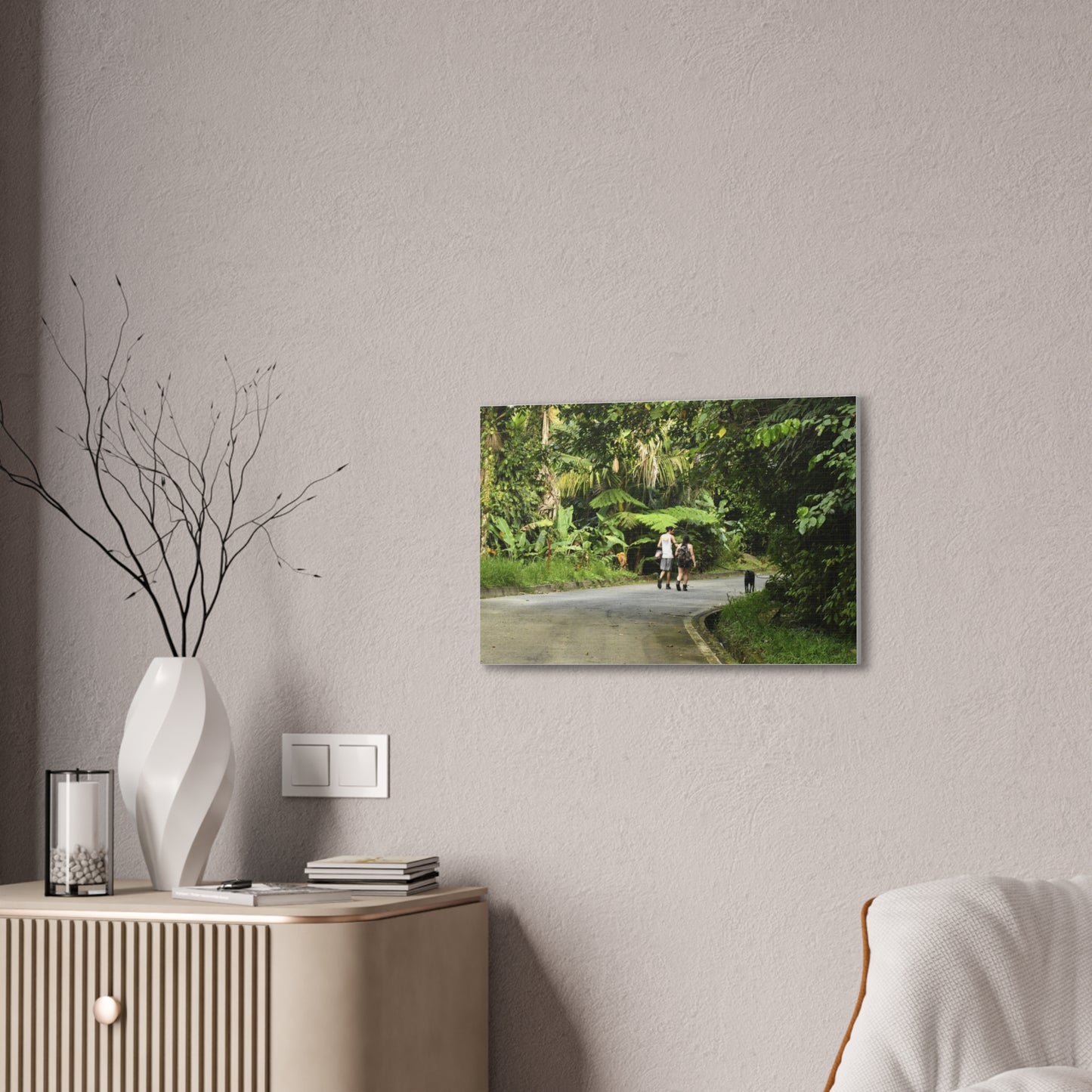 Tropical Road Walk Canvas — Couple with cat and dog in El Yunque - Scenic Nature Wall Art