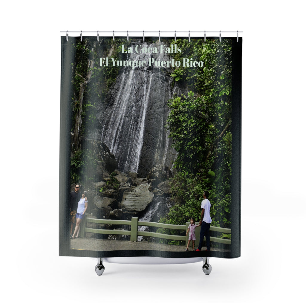 La Coca Falls - El Yunque - PUERTO RICO - Tropical Palm Beach Shower Curtain — Coastal Bathroom Decor - Nikon image