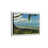 Tropical Vista Matte Canvas Framed Wall Art — Lush Mountain to Ocean Landscape - View from the Three Peaks of the Atlantic Ocean - El Yunque rainforest PR
