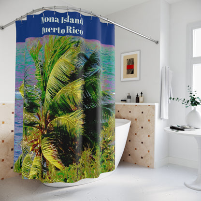 Mona Island - PUERTO RICO - Tropical Palm Beach Shower Curtain — Coastal Bathroom Decor - Nikon image
