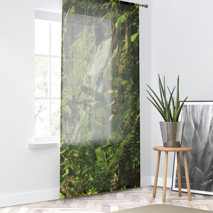 Tropical Jungle - Telephoto of La Coca Waterfall - Window Curtain - Lush Rainforest Print Sheer Drapery - View in El Yunque rainforest - Puerto  Rico - Nikon