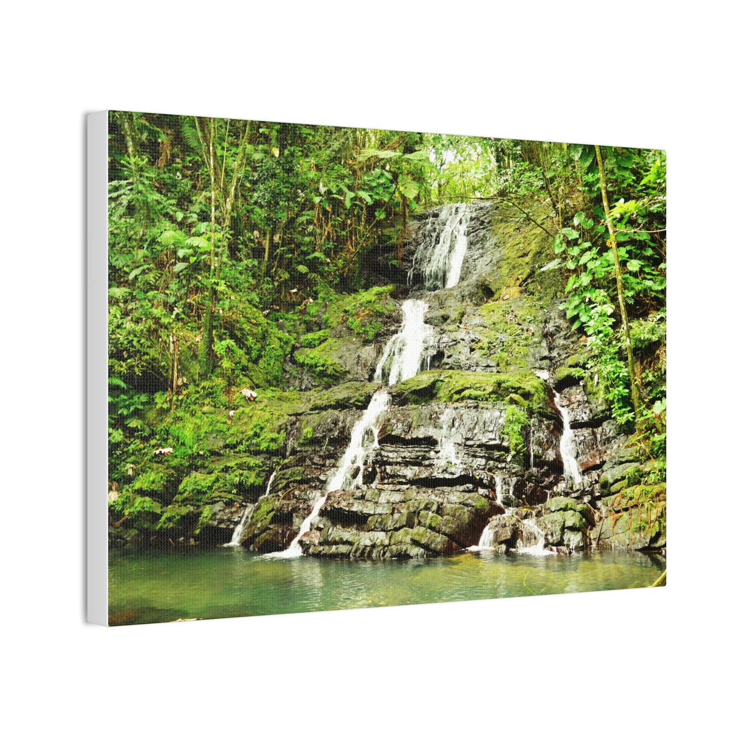 Tropical Waterfall Canvas Wall Art — Lush Jungle Landscape Print