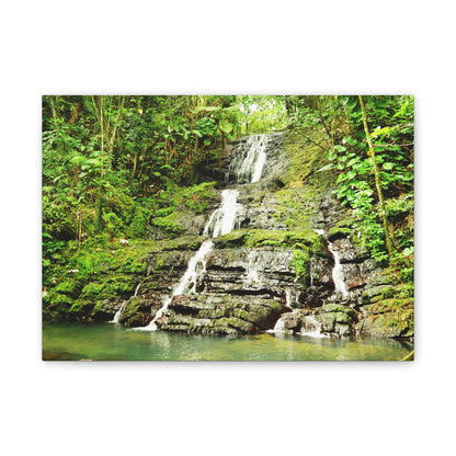 Tropical Waterfall Canvas Wall Art — Lush Jungle Landscape Print