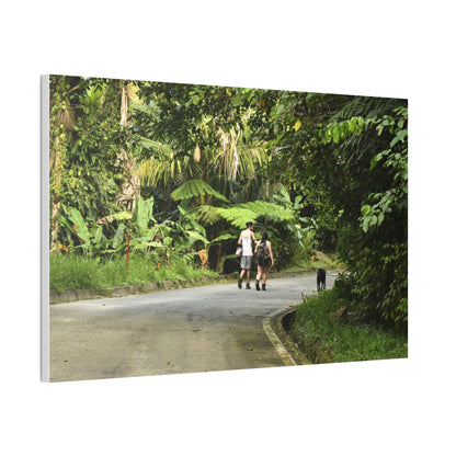 Tropical Road Walk Canvas — Couple with cat and dog in El Yunque - Scenic Nature Wall Art