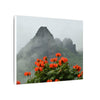 Misty Mountain with Red Flowers Canvas Wall Art — Botanical Landscape Print - Nikon Telephoto from Yokahu Tower - LUCKY day after storm
