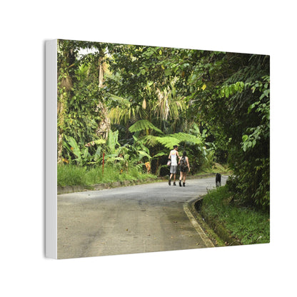 Tropical Road Walk Canvas — Couple with cat and dog in El Yunque - Scenic Nature Wall Art